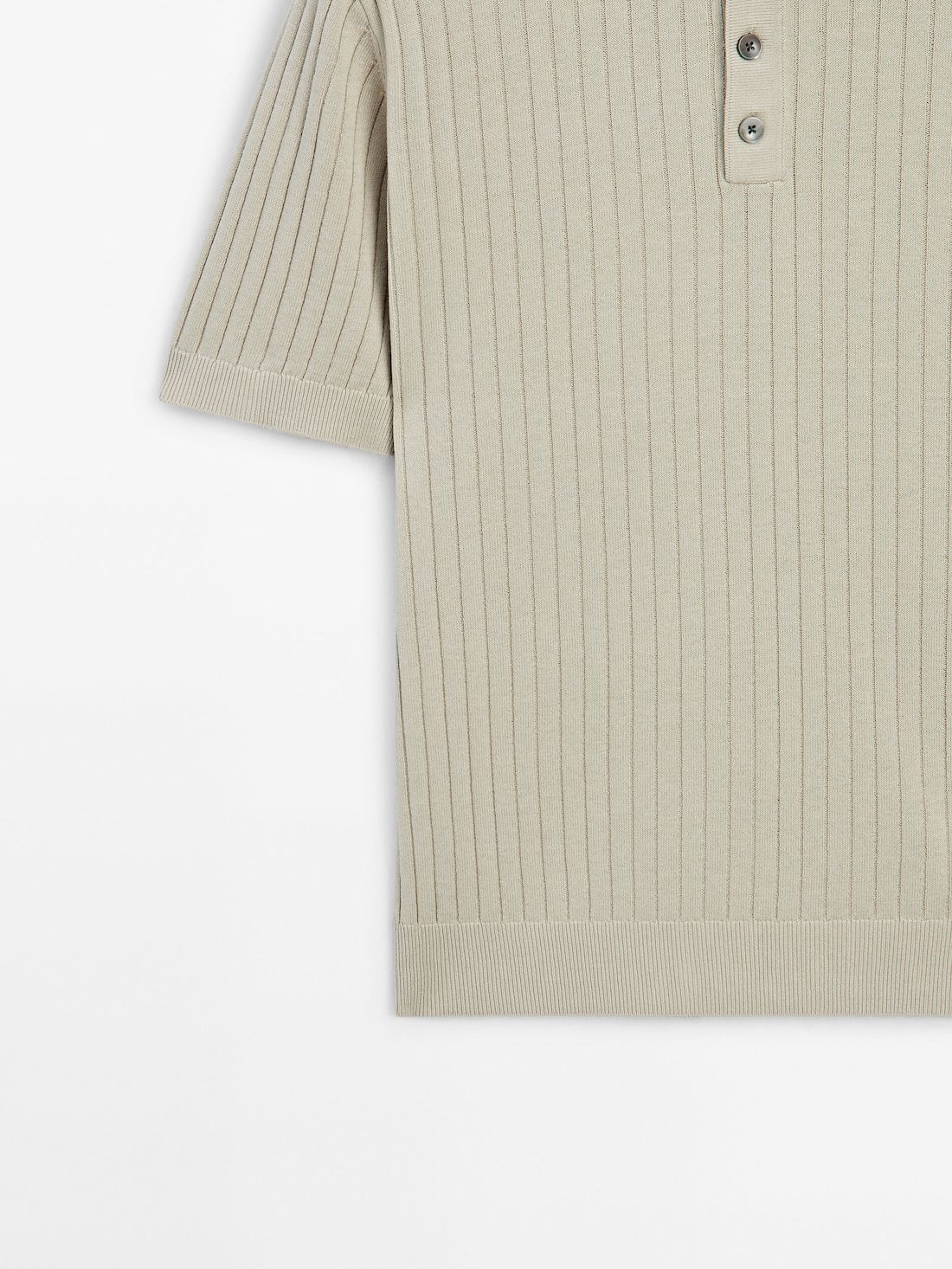 Massimo Dutti Short Sleeve Ribbed Sweater Men Polo Shirt Khaki | US-FO1293084