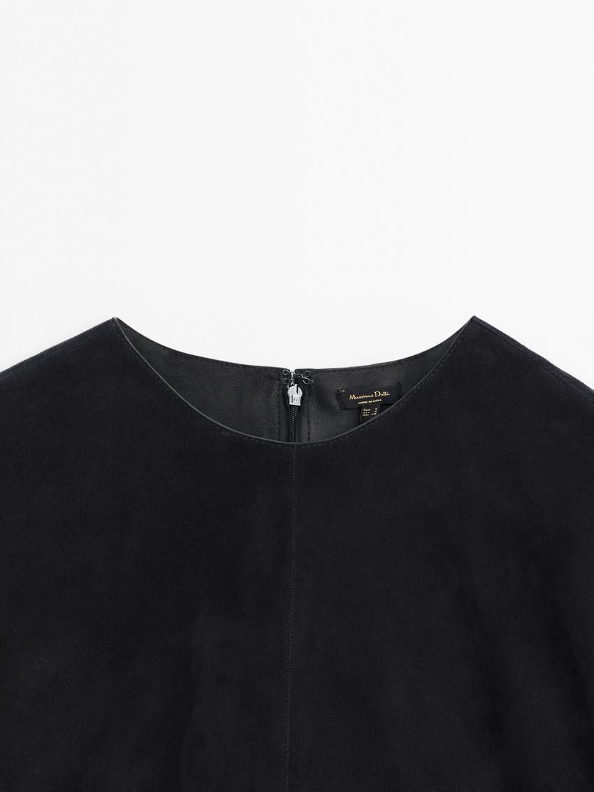 Massimo Dutti Short Sleeve Suede Leather Women Blouse Navy | US-AO9167284