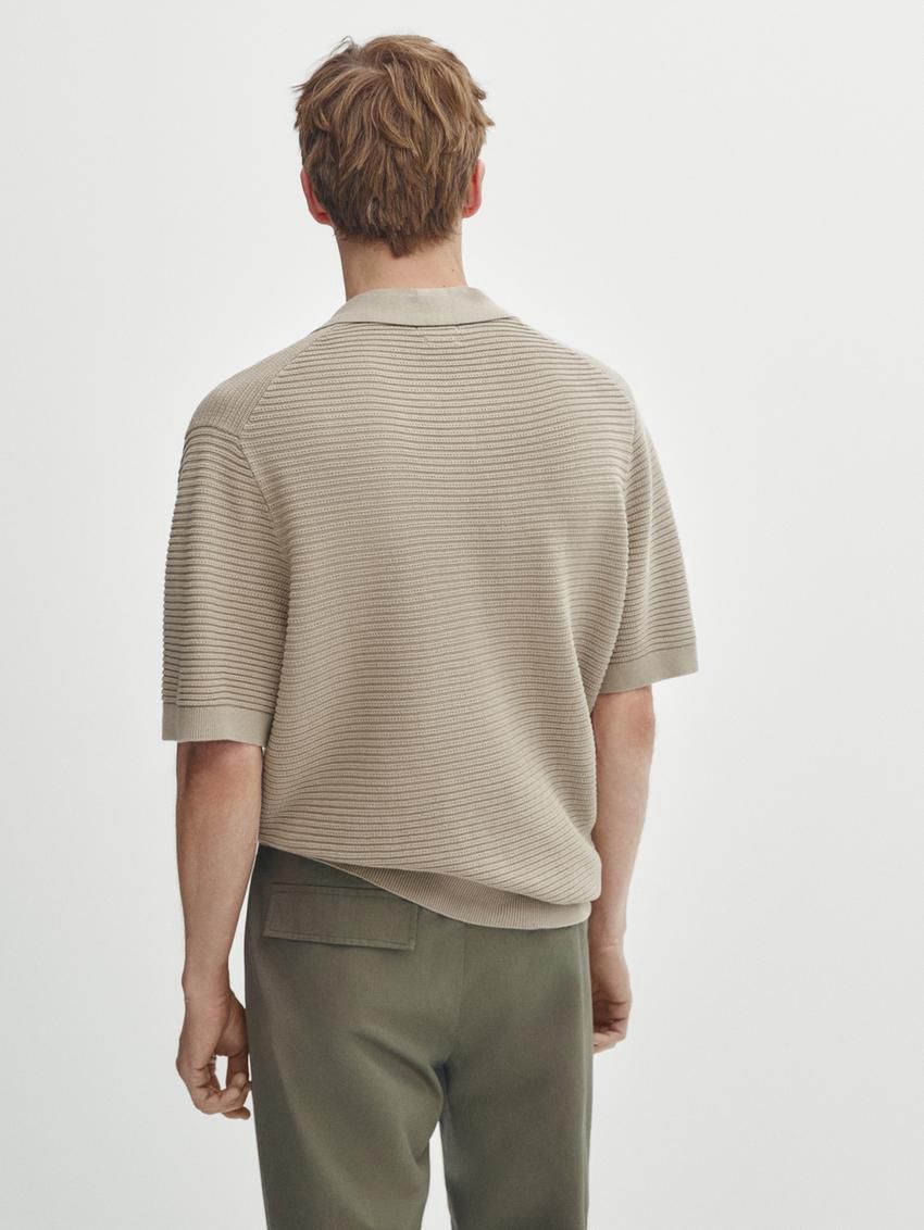Massimo Dutti Short Sleeve Textured Knit Men Polo Shirt Brown Beige | US-BC6097458