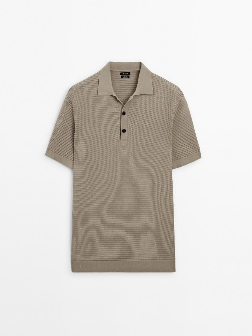 Massimo Dutti Short Sleeve Textured Knit Men Polo Shirt Brown Beige | US-BC6097458