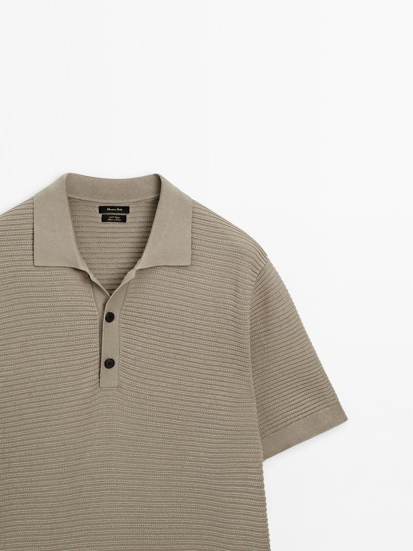 Massimo Dutti Short Sleeve Textured Knit Men Polo Shirt Brown Beige | US-BC6097458