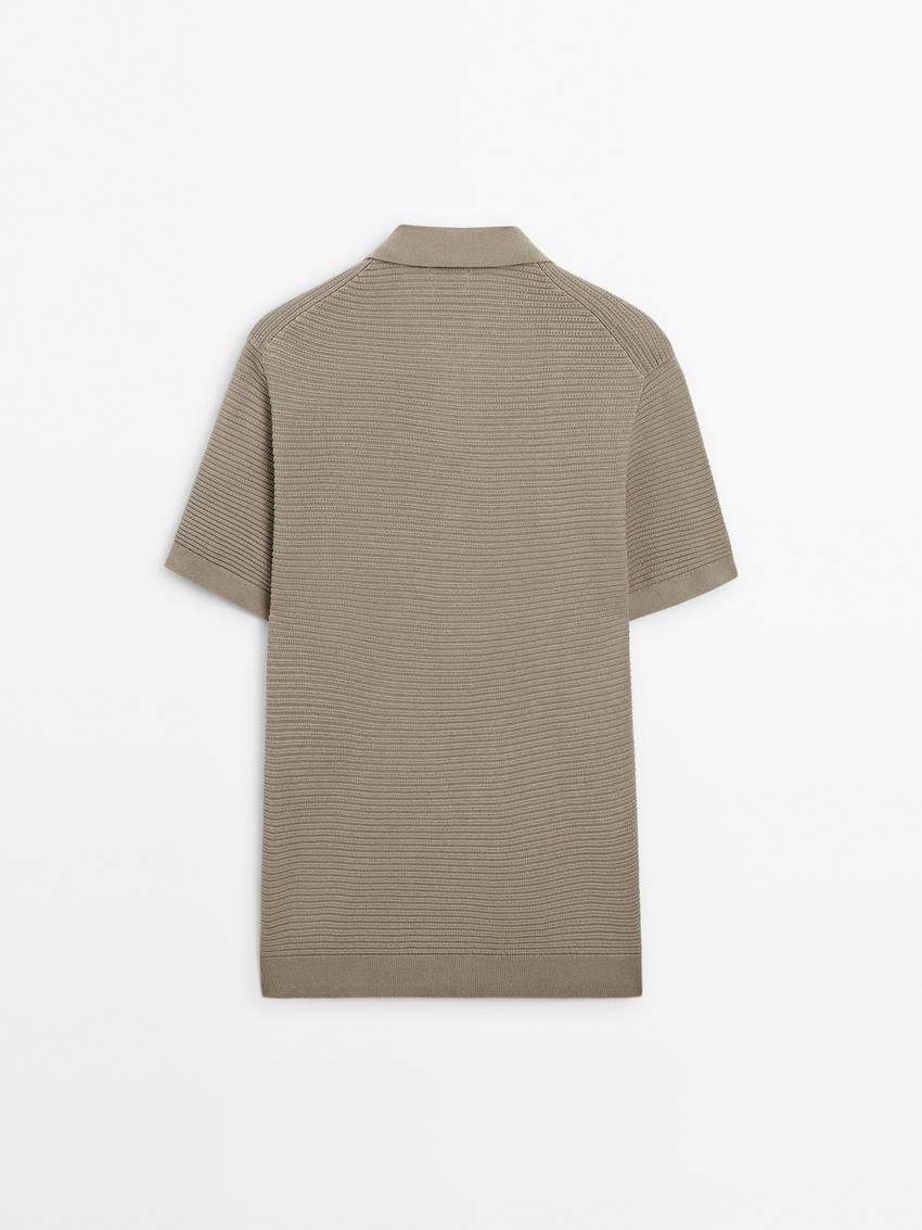 Massimo Dutti Short Sleeve Textured Knit Men Polo Shirt Brown Beige | US-BC6097458