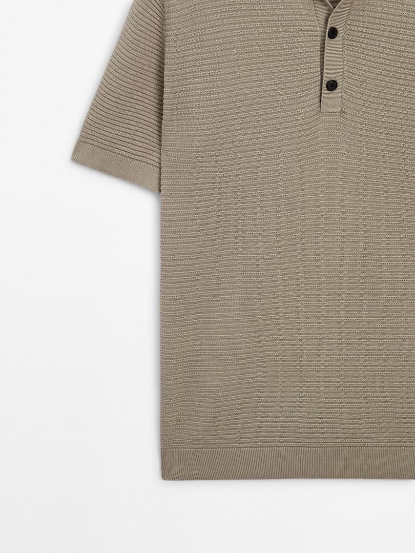 Massimo Dutti Short Sleeve Textured Knit Men Polo Shirt Brown Beige | US-BC6097458