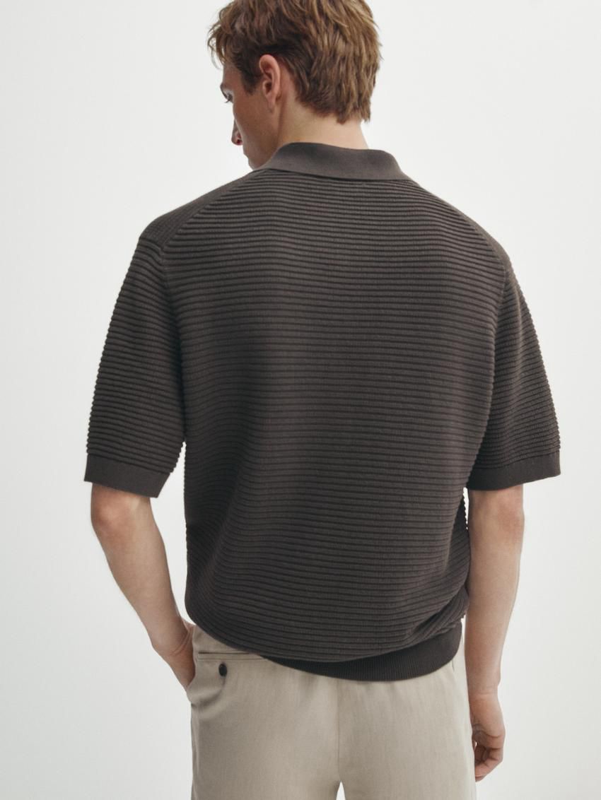 Massimo Dutti Short Sleeve Textured Knit Men Polo Shirt Dark Brown | US-VT3058246