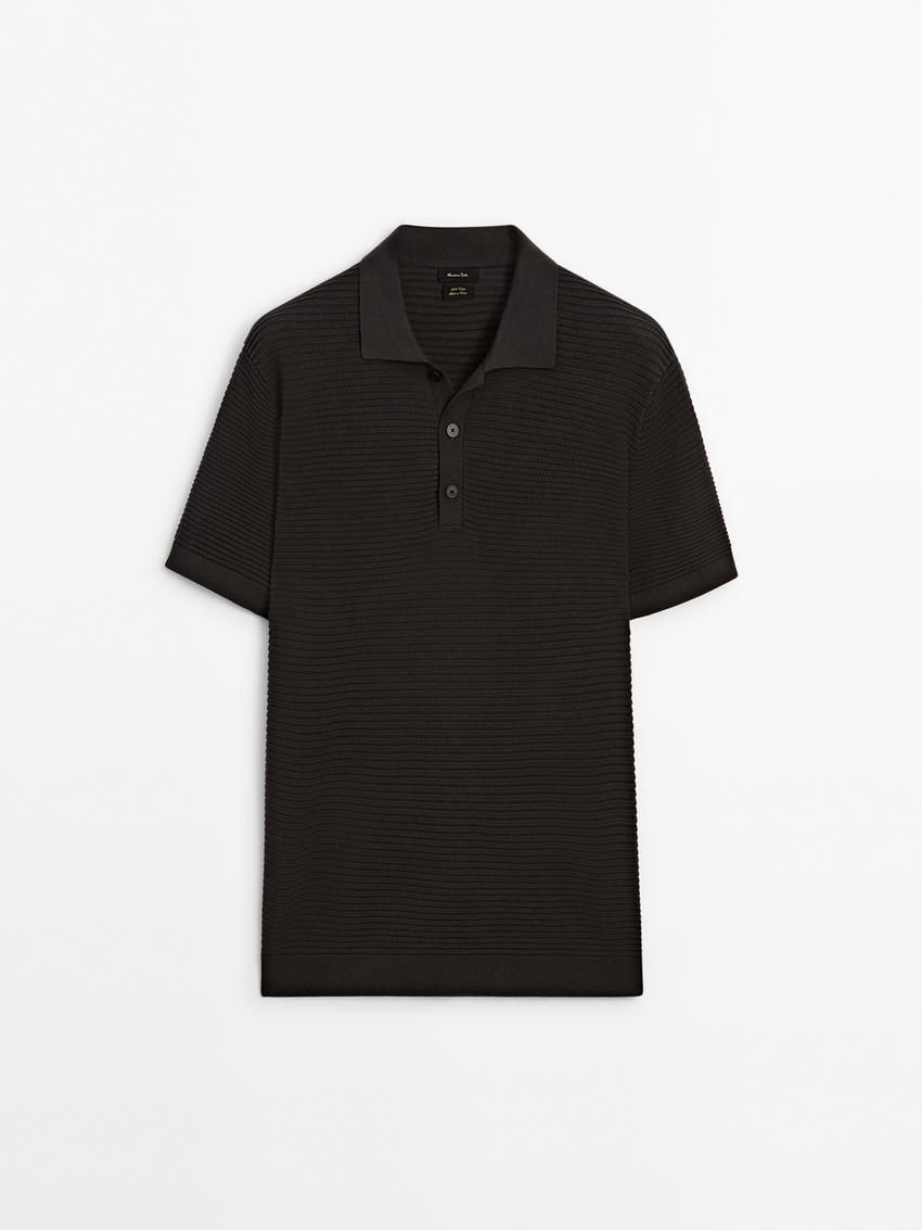 Massimo Dutti Short Sleeve Textured Knit Men Polo Shirt Dark Brown | US-VT3058246