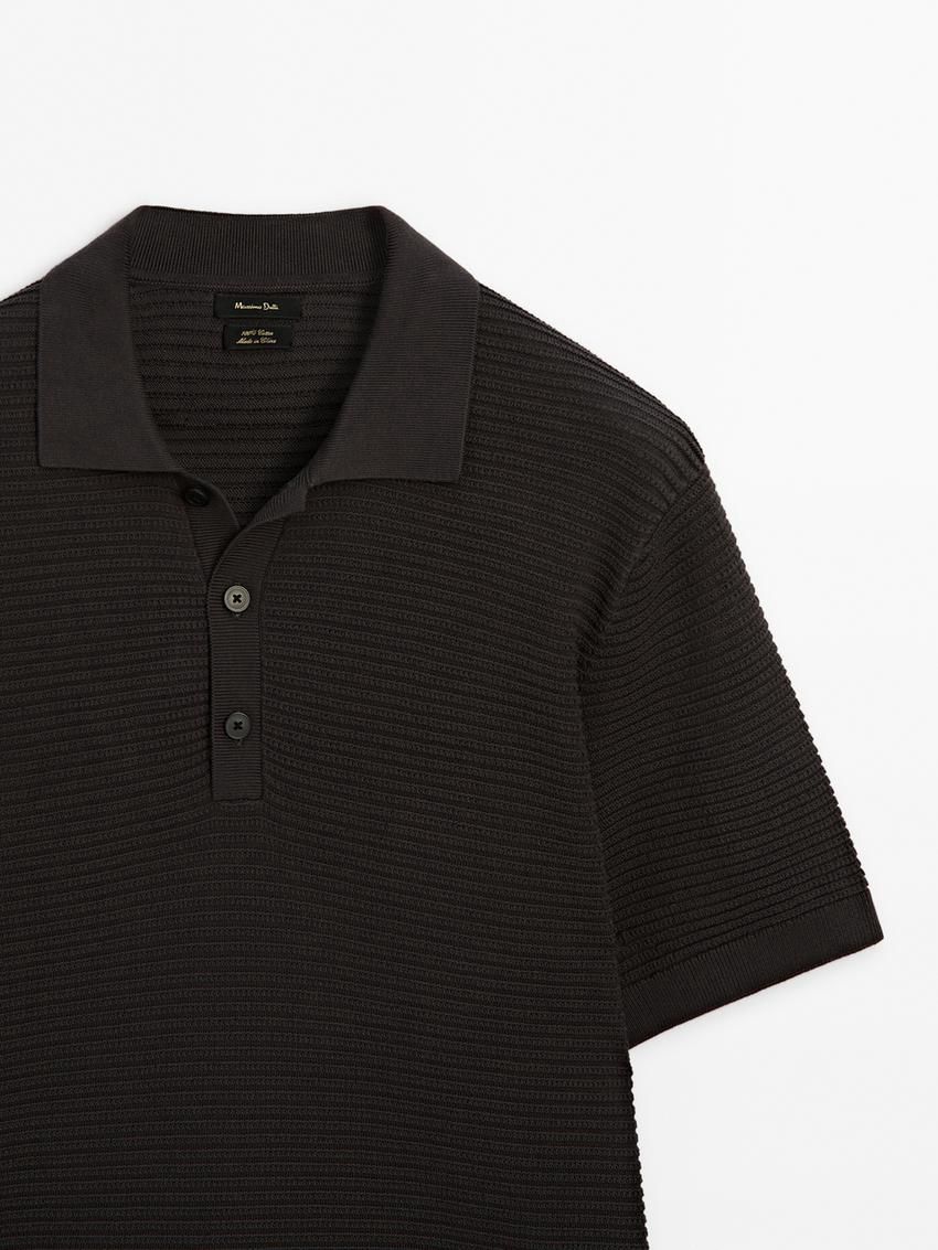 Massimo Dutti Short Sleeve Textured Knit Men Polo Shirt Dark Brown | US-VT3058246
