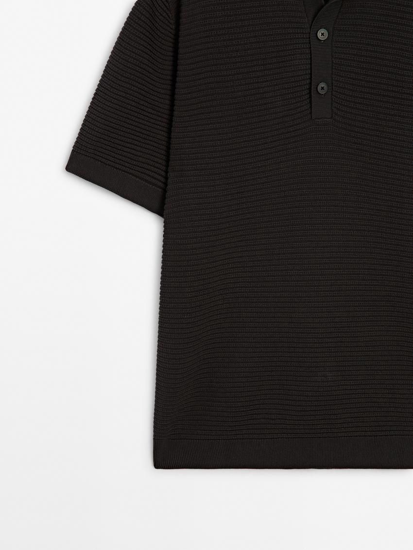 Massimo Dutti Short Sleeve Textured Knit Men Polo Shirt Dark Brown | US-VT3058246