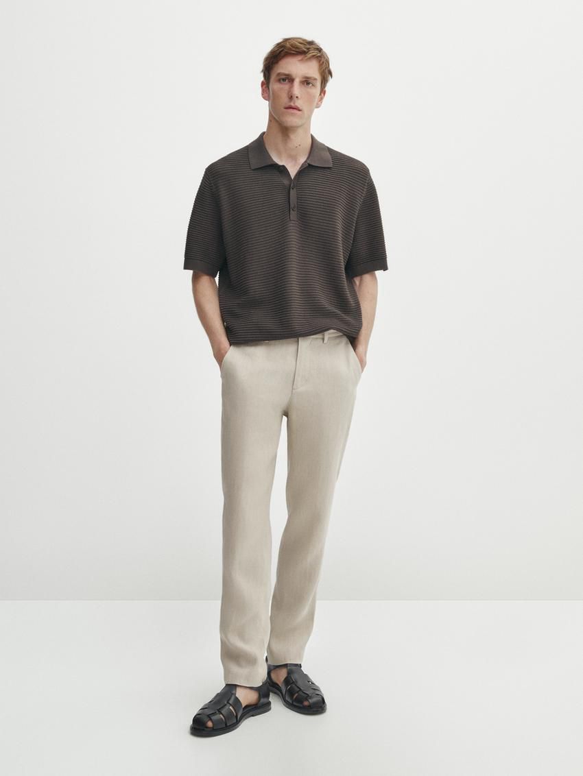 Massimo Dutti Short Sleeve Textured Knit Men Polo Shirt Dark Brown | US-VT3058246