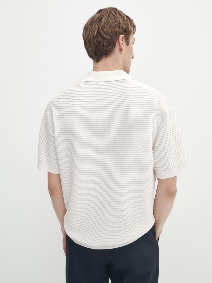 Massimo Dutti Short Sleeve Textured Knit Men Polo Shirt Beige | US-OC3564198