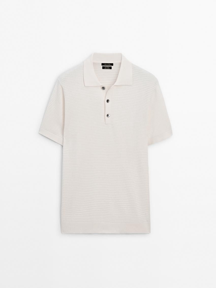 Massimo Dutti Short Sleeve Textured Knit Men Polo Shirt Beige | US-OC3564198