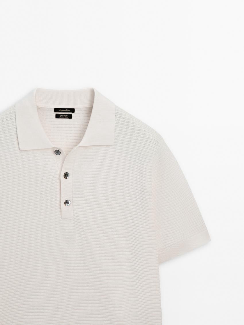 Massimo Dutti Short Sleeve Textured Knit Men Polo Shirt Beige | US-OC3564198