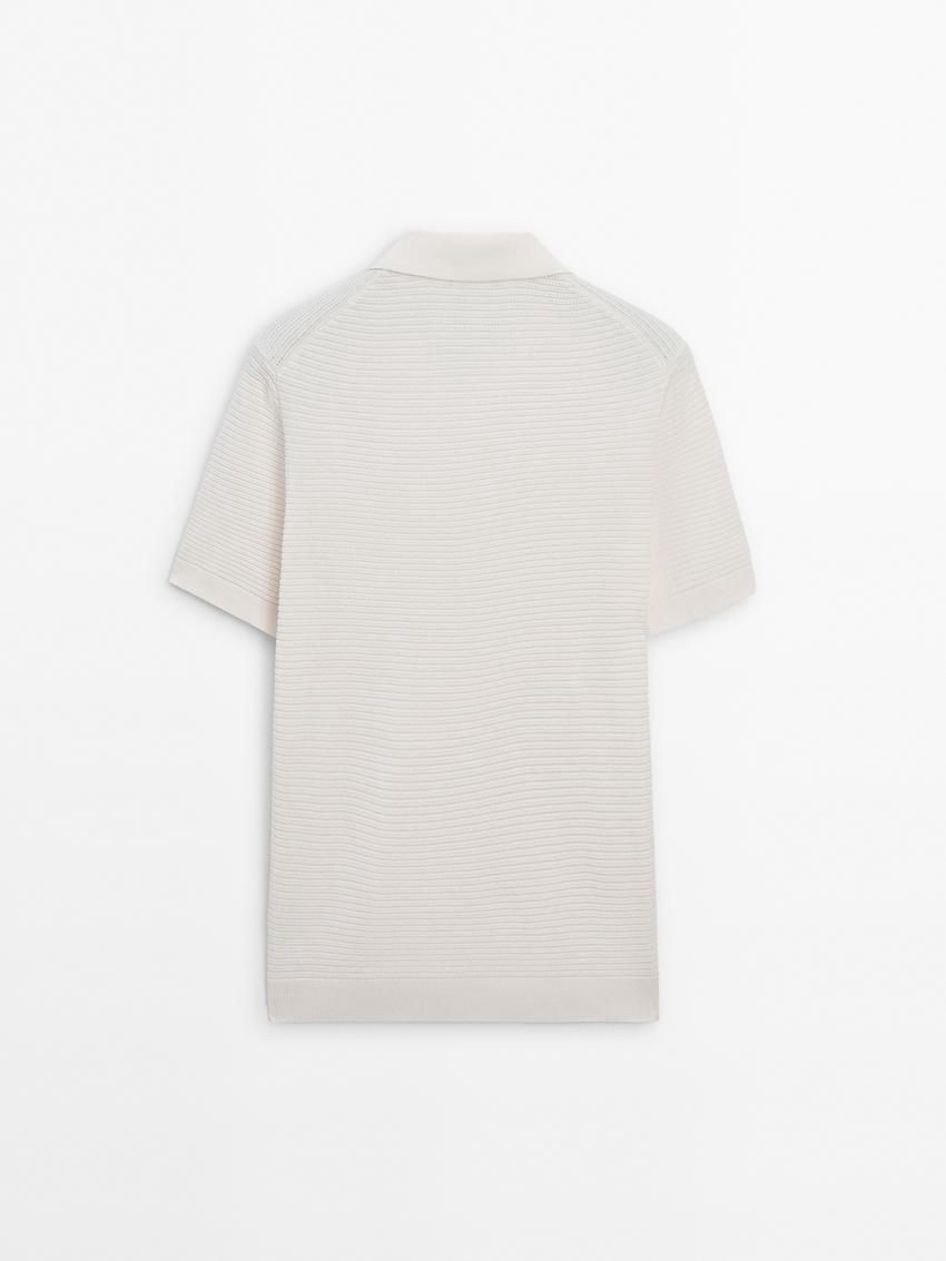 Massimo Dutti Short Sleeve Textured Knit Men Polo Shirt Beige | US-OC3564198