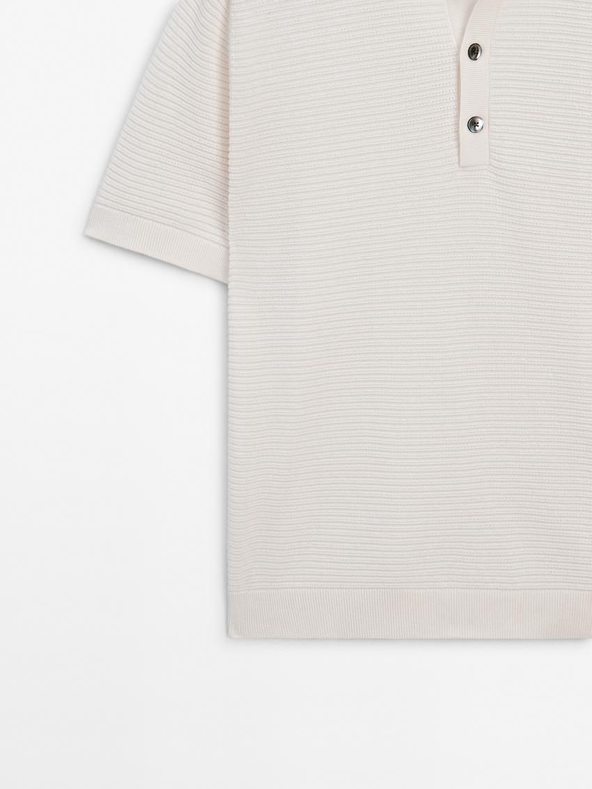 Massimo Dutti Short Sleeve Textured Knit Men Polo Shirt Beige | US-OC3564198