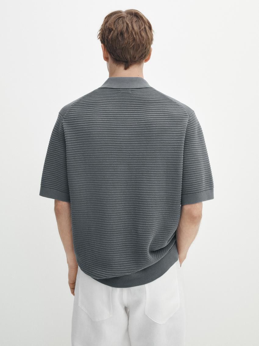 Massimo Dutti Short Sleeve Textured Knit Men Polo Shirt Grey | US-DW0824976