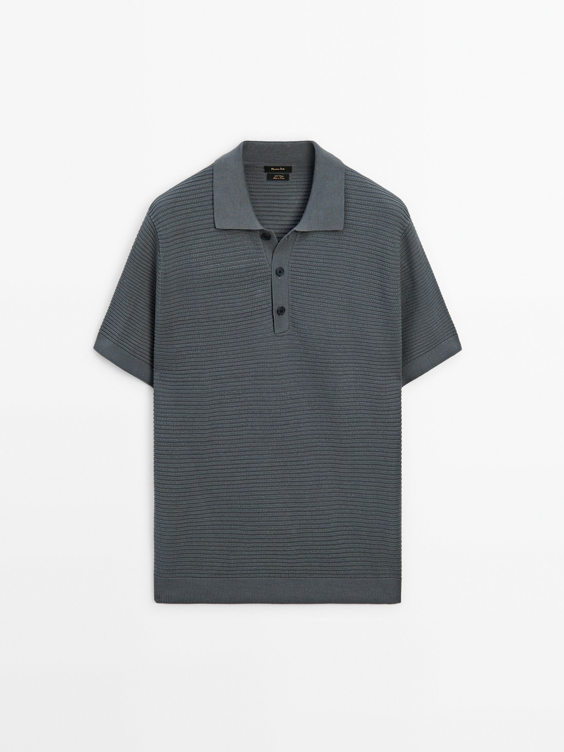 Massimo Dutti Short Sleeve Textured Knit Men Polo Shirt Grey | US-DW0824976