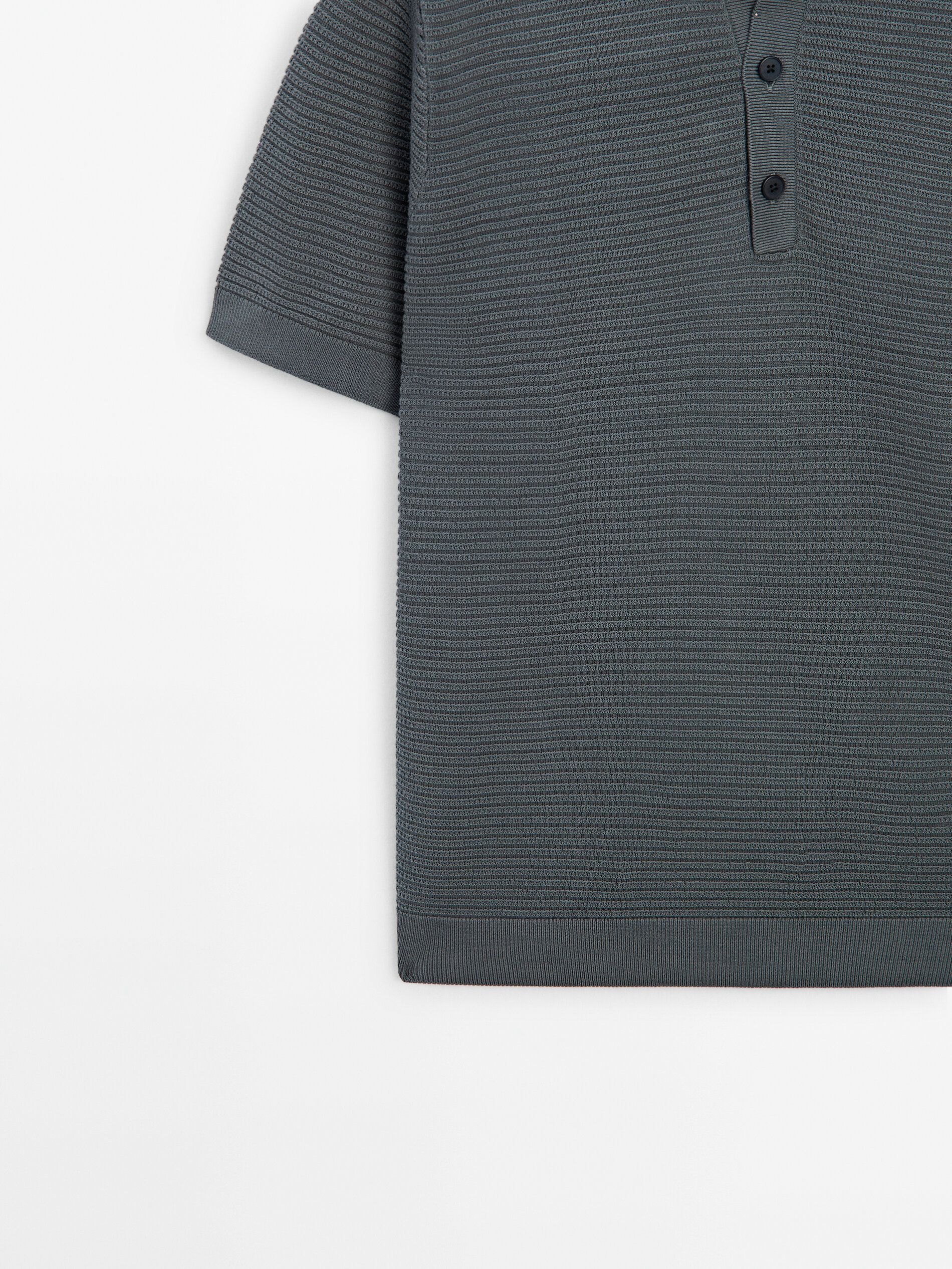 Massimo Dutti Short Sleeve Textured Knit Men Polo Shirt Grey | US-DW0824976
