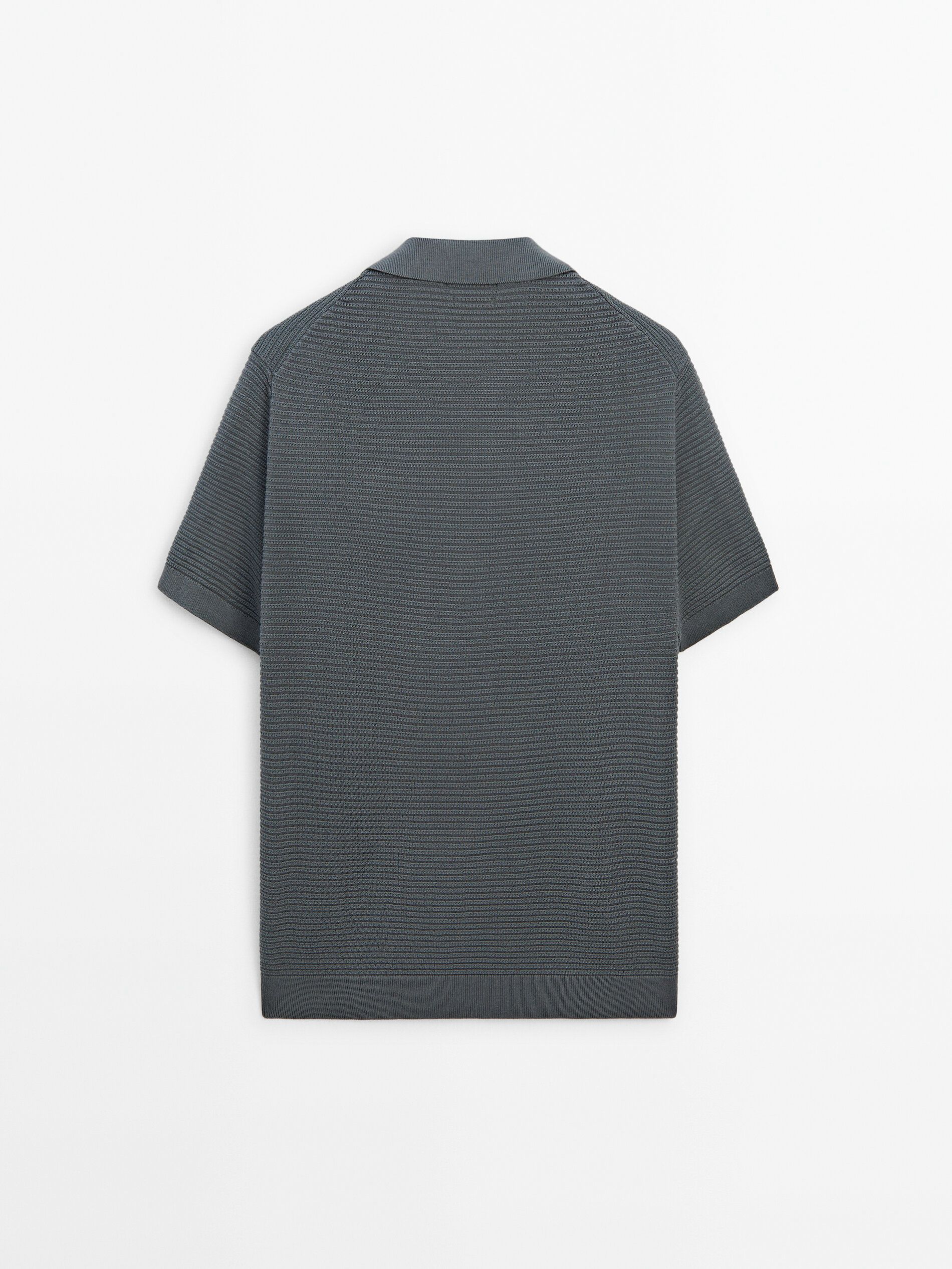 Massimo Dutti Short Sleeve Textured Knit Men Polo Shirt Grey | US-DW0824976