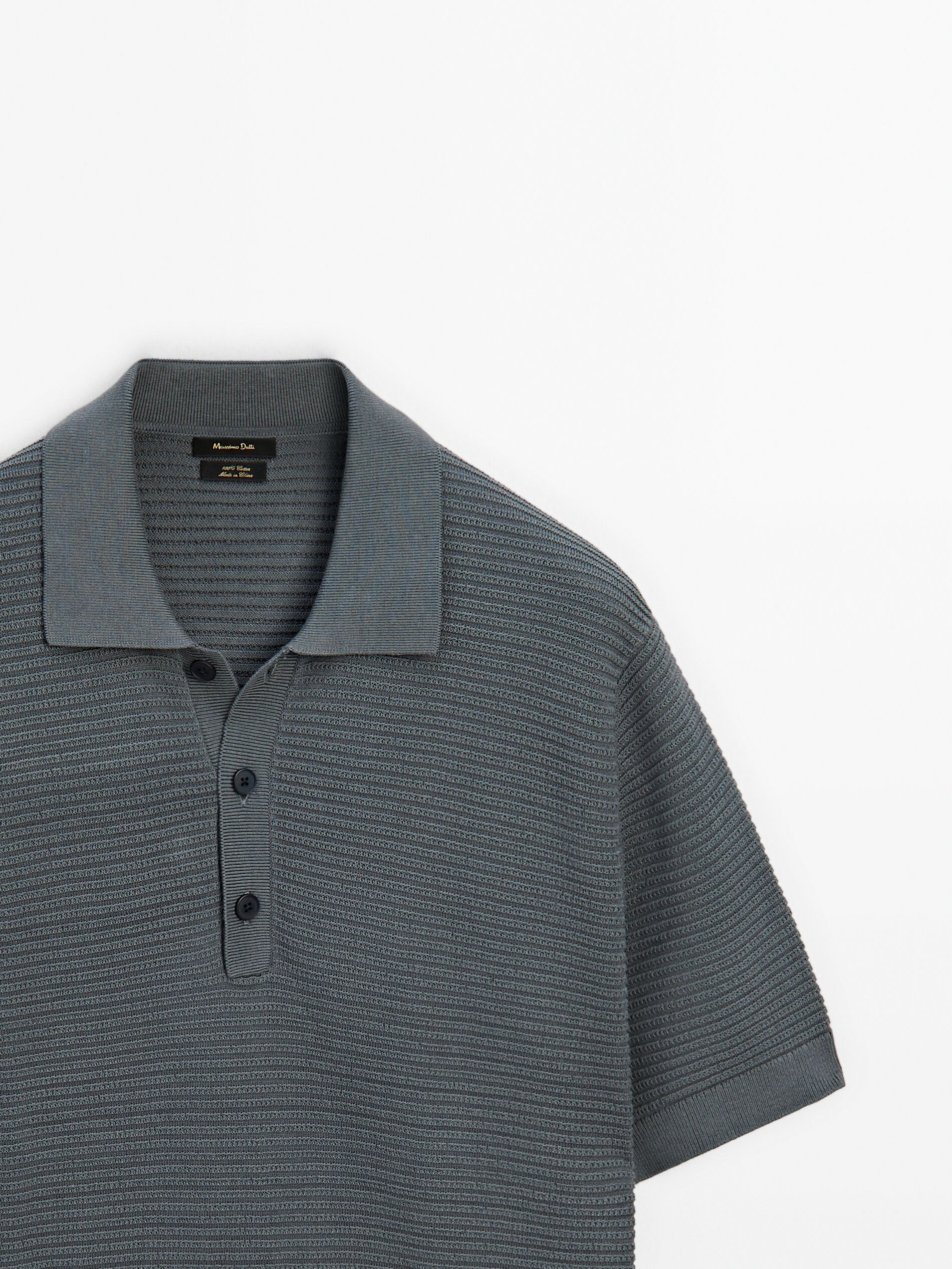 Massimo Dutti Short Sleeve Textured Knit Men Polo Shirt Grey | US-DW0824976
