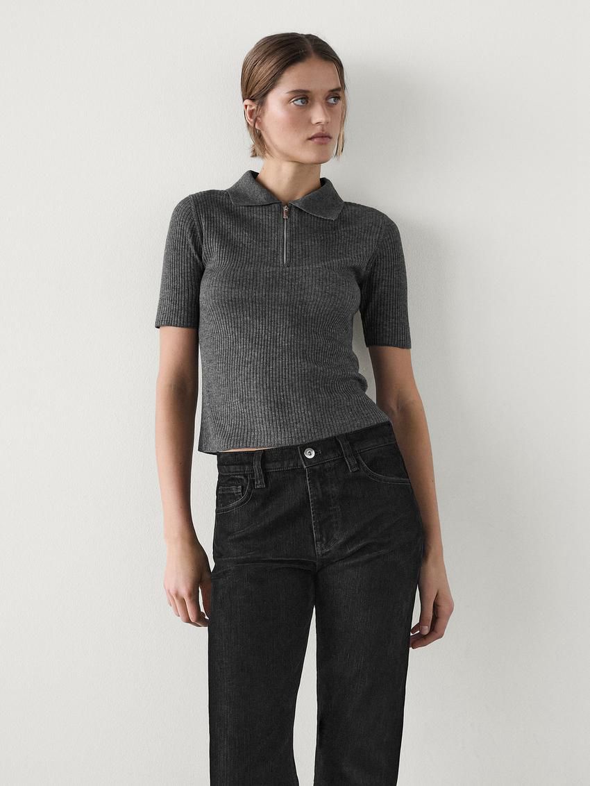 Massimo Dutti Short Sleeve Wide Knitted Women Jumpers Grey | US-LO2748653