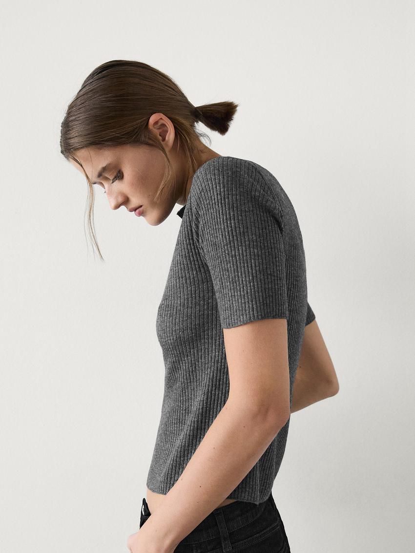 Massimo Dutti Short Sleeve Wide Knitted Women Jumpers Grey | US-LO2748653