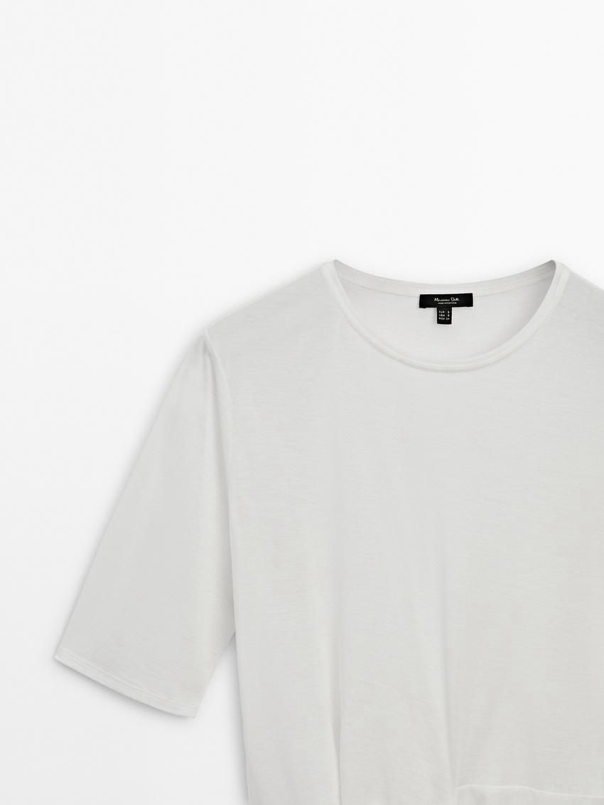 Massimo Dutti Short Sleeve With Tie Detail Women T-Shirt White | US-GX8502379