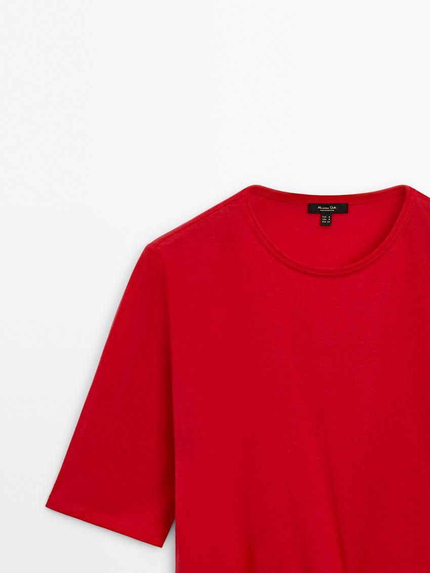 Massimo Dutti Short Sleeve With Tie Detail Women T-Shirt Red | US-OP0469318