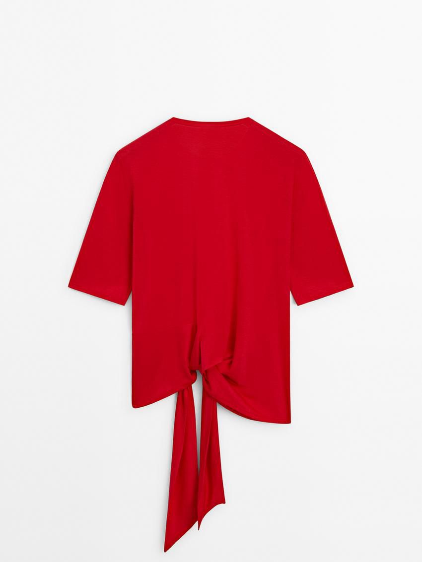 Massimo Dutti Short Sleeve With Tie Detail Women T-Shirt Red | US-OP0469318