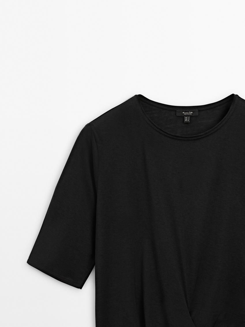 Massimo Dutti Short Sleeve With Tie Detail Women T-Shirt Black | US-YT9254861