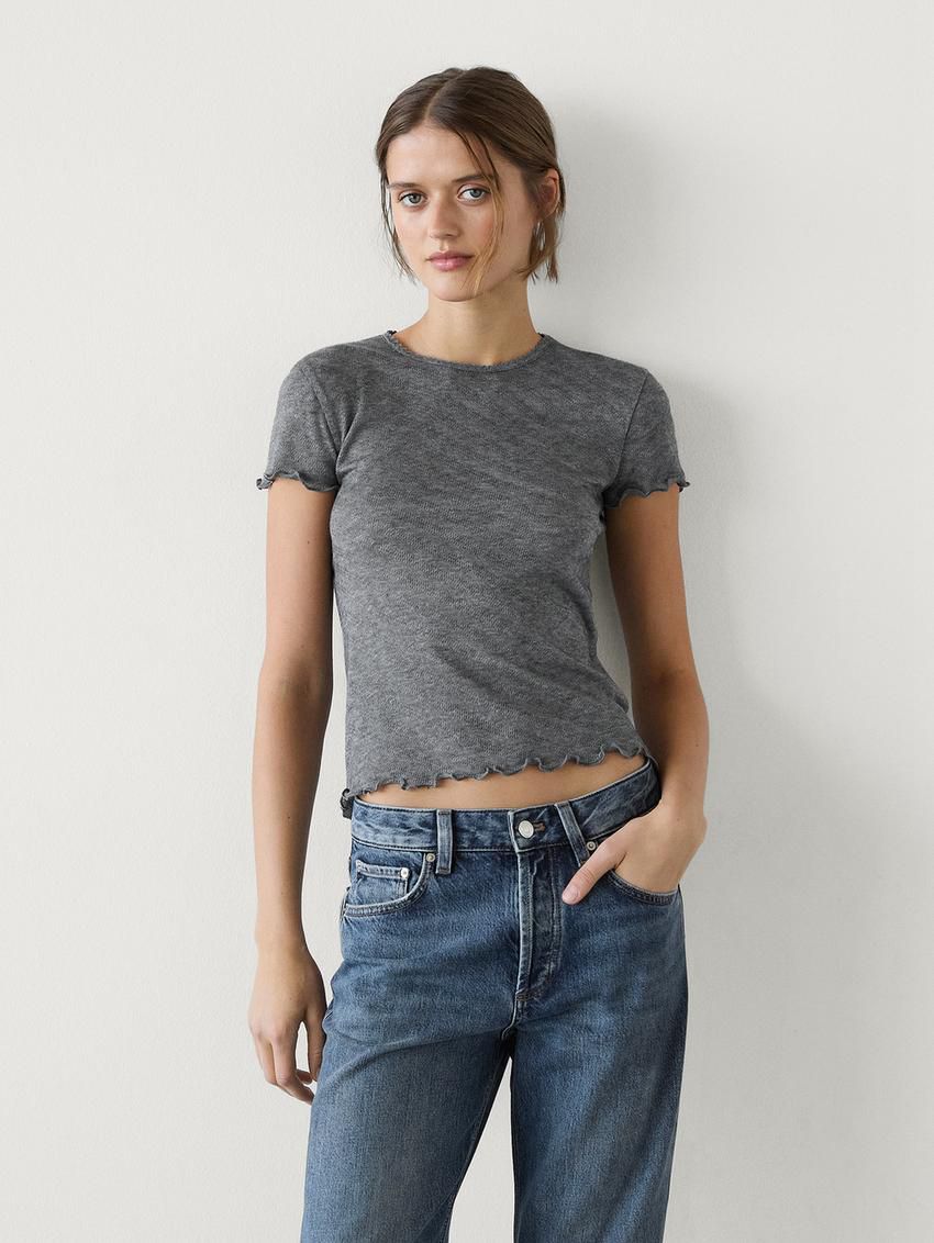 Massimo Dutti Short Sleeve Women T-Shirt Grey | US-NT6580134