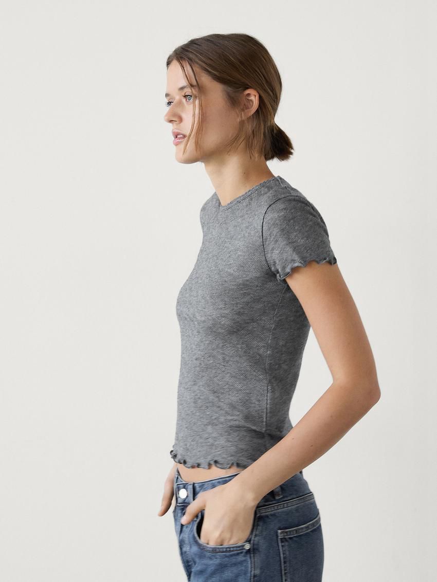 Massimo Dutti Short Sleeve Women T-Shirt Grey | US-NT6580134