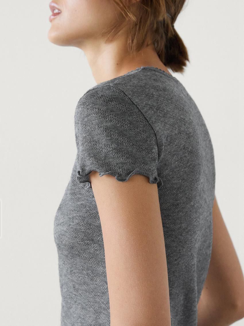 Massimo Dutti Short Sleeve Women T-Shirt Grey | US-NT6580134