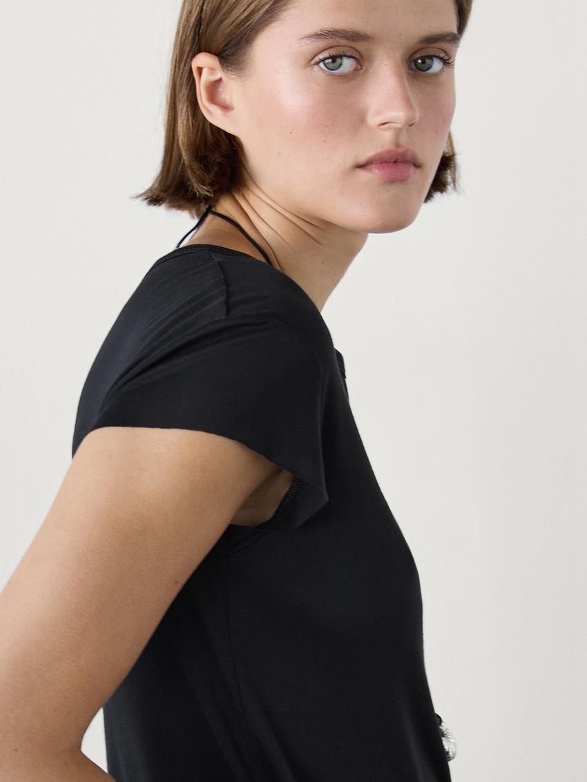 Massimo Dutti Short Sleeve Women T-Shirt Black | US-OZ8503679