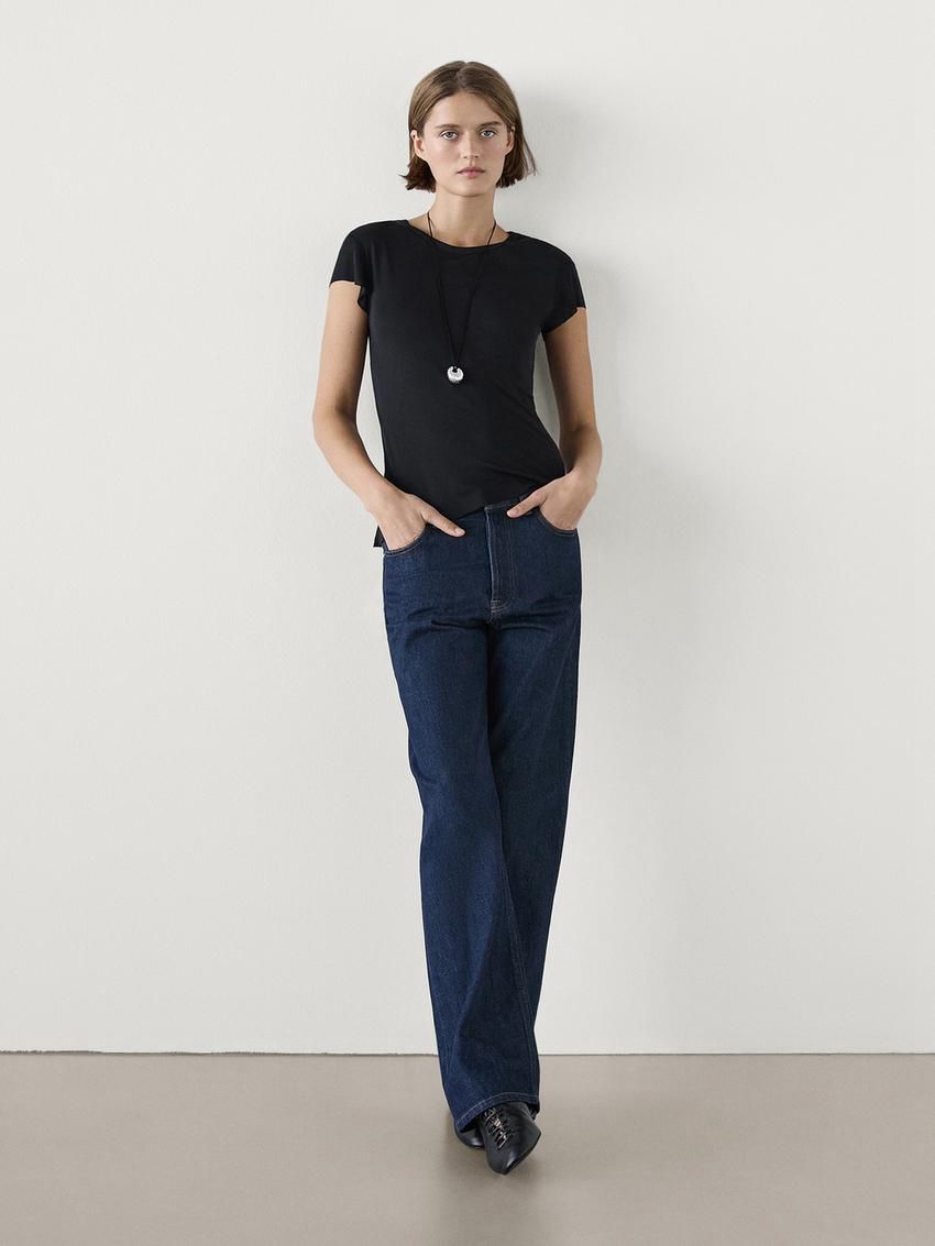 Massimo Dutti Short Sleeve Women T-Shirt Black | US-OZ8503679