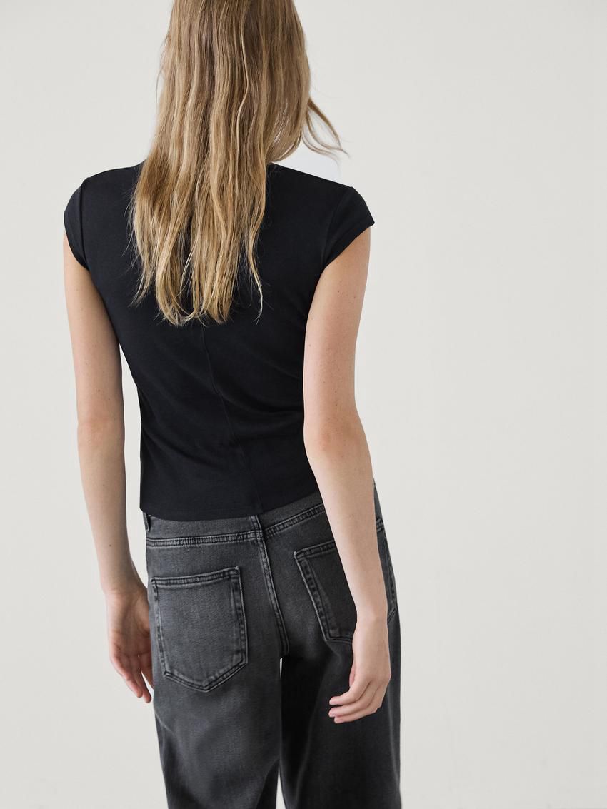 Massimo Dutti Short Sleeve Women T-Shirt Navy | US-GX0986132