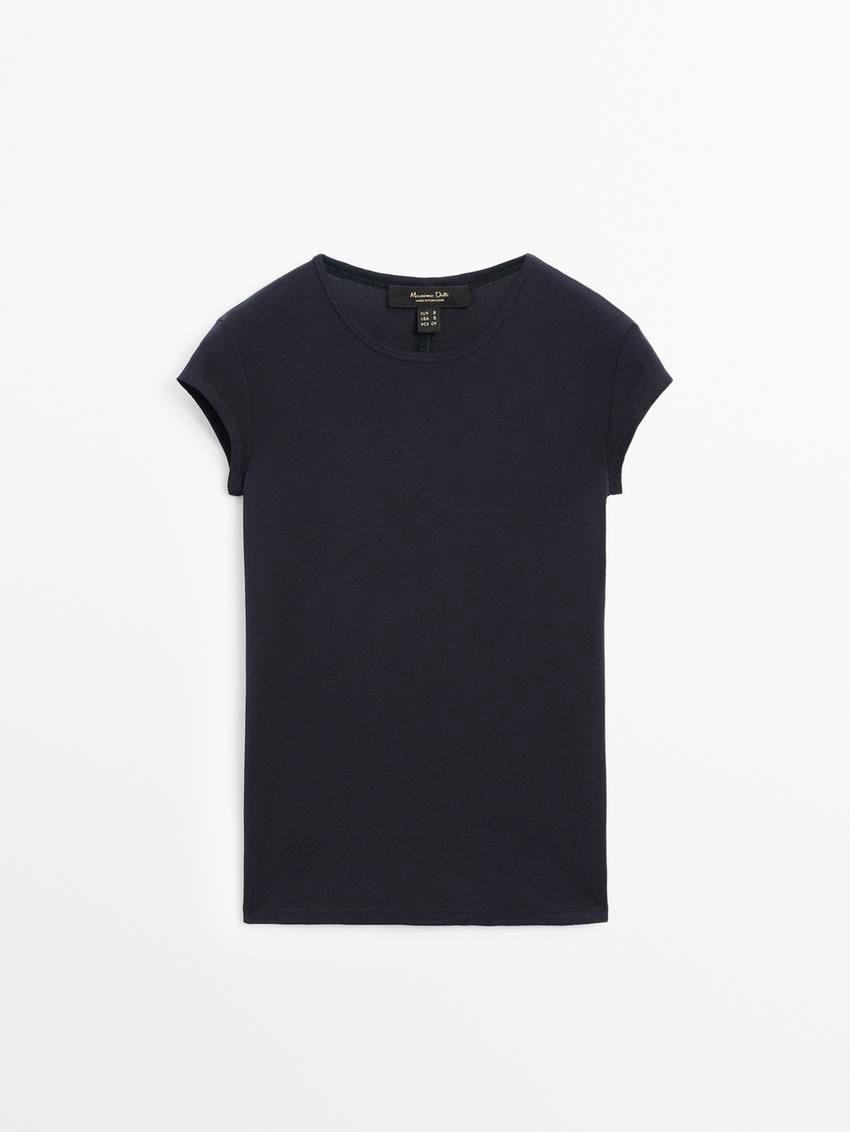 Massimo Dutti Short Sleeve Women T-Shirt Navy | US-GX0986132