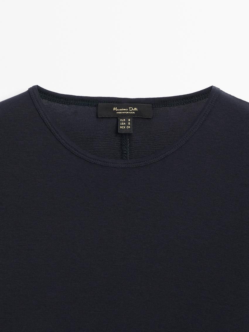 Massimo Dutti Short Sleeve Women T-Shirt Navy | US-GX0986132