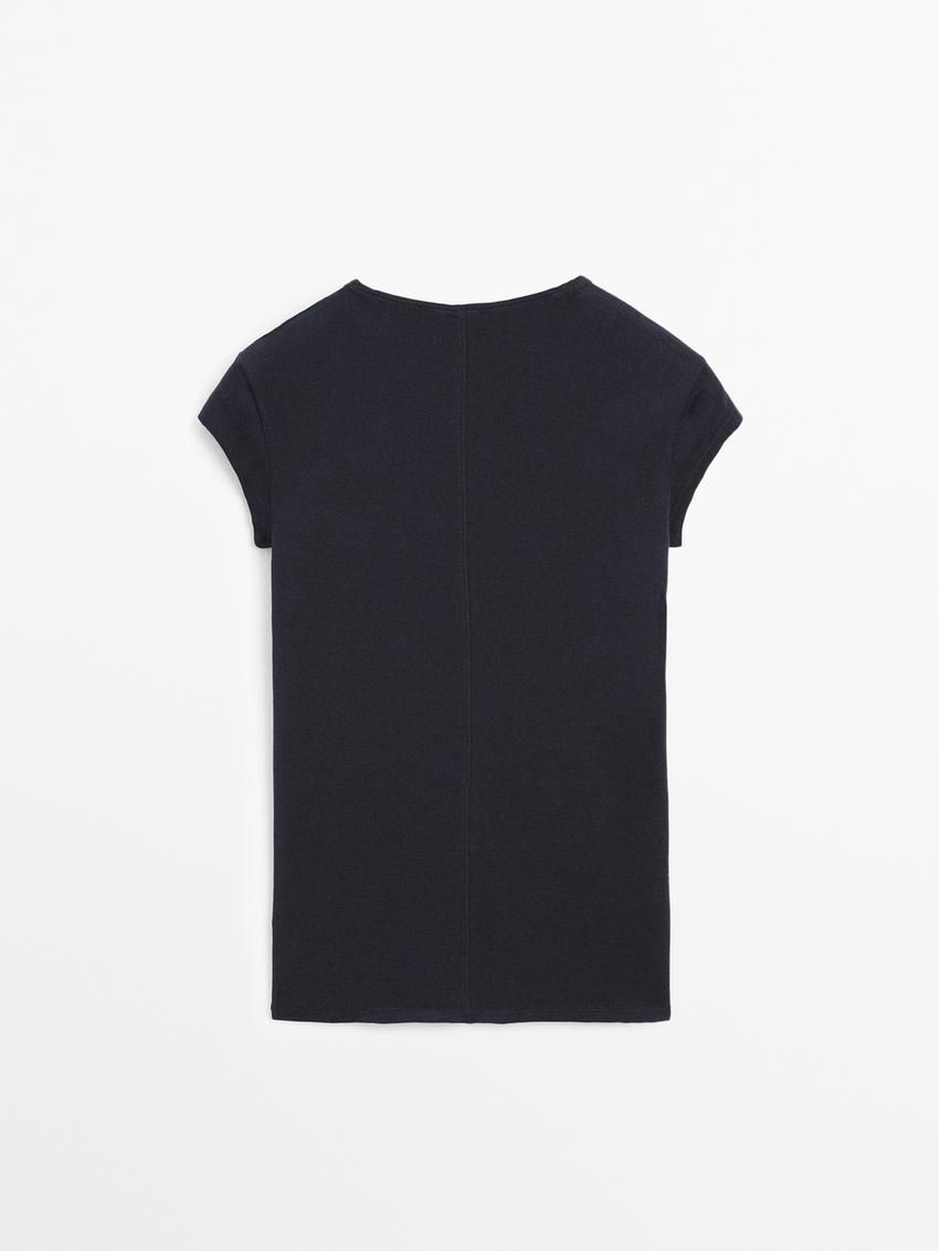 Massimo Dutti Short Sleeve Women T-Shirt Navy | US-GX0986132