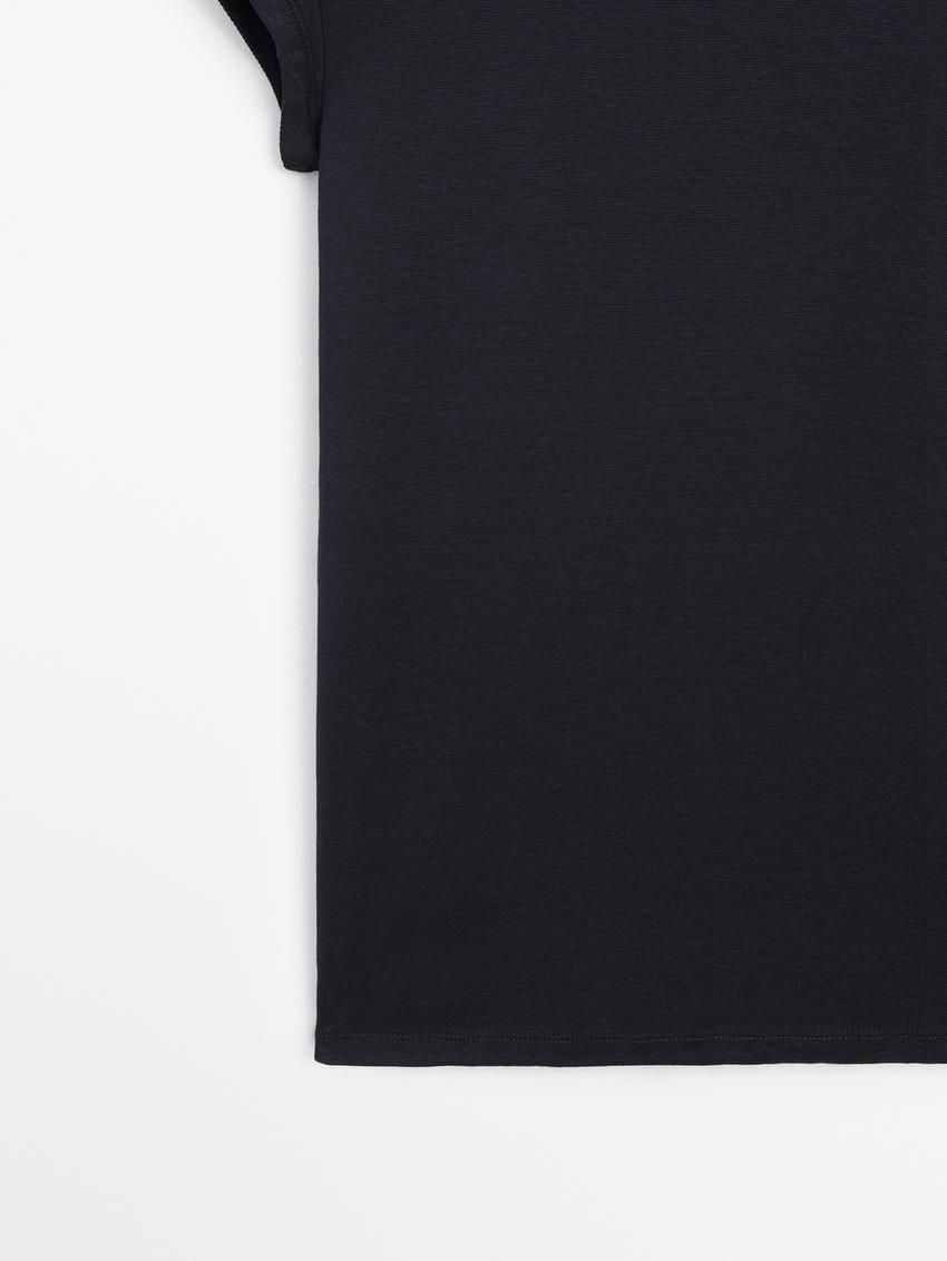 Massimo Dutti Short Sleeve Women T-Shirt Navy | US-GX0986132