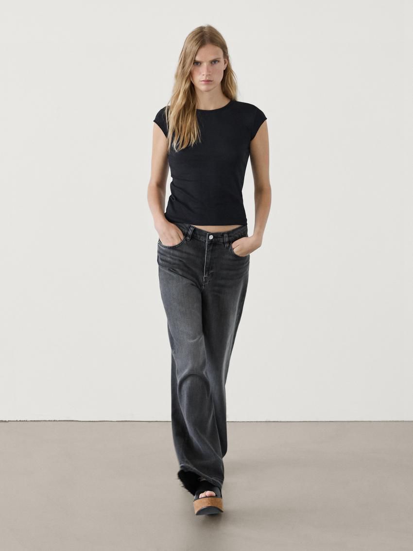 Massimo Dutti Short Sleeve Women T-Shirt Navy | US-GX0986132