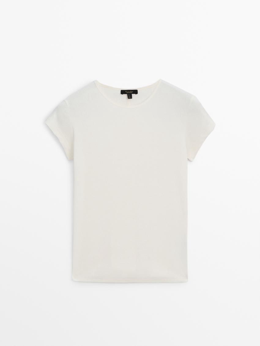 Massimo Dutti Short Sleeve Women T-Shirt Cream | US-BD3046871