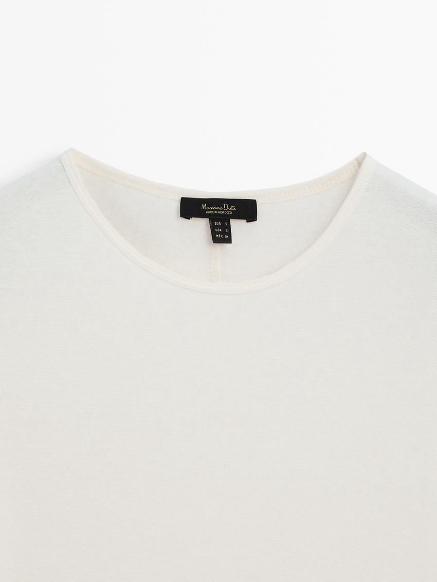 Massimo Dutti Short Sleeve Women T-Shirt Cream | US-BD3046871