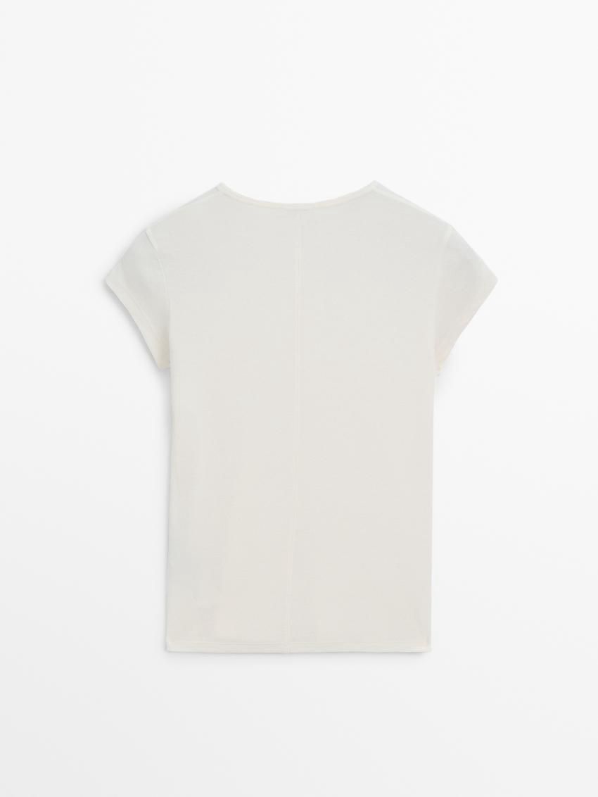Massimo Dutti Short Sleeve Women T-Shirt Cream | US-BD3046871