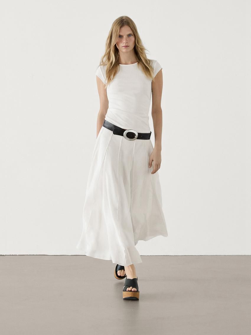 Massimo Dutti Short Sleeve Women T-Shirt Cream | US-BD3046871