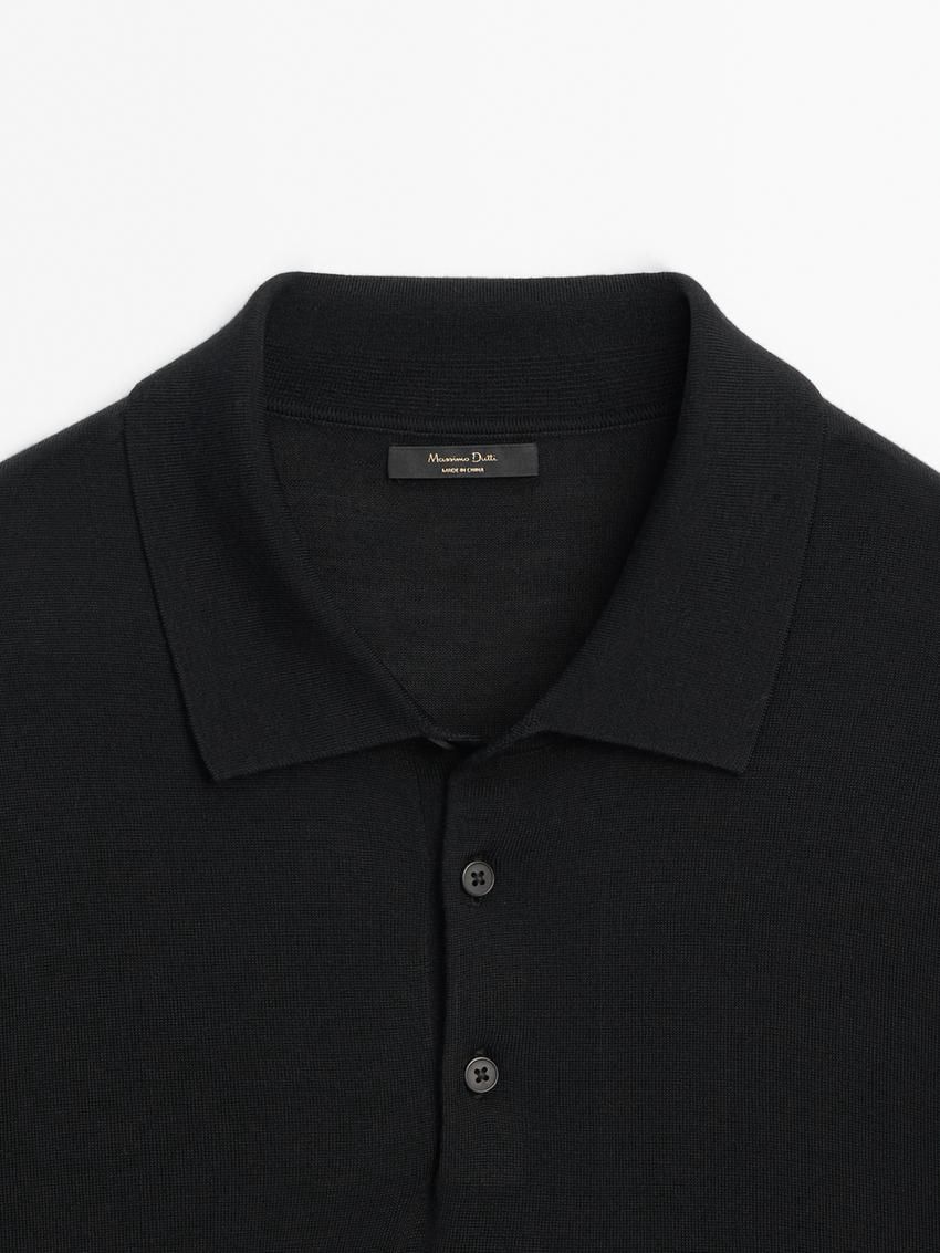 Massimo Dutti Short Sleeve Wool Blend Sweater Men Polo Shirt Black | US-UY8074236
