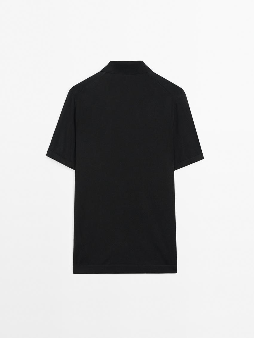 Massimo Dutti Short Sleeve Wool Blend Sweater Men Polo Shirt Black | US-UY8074236