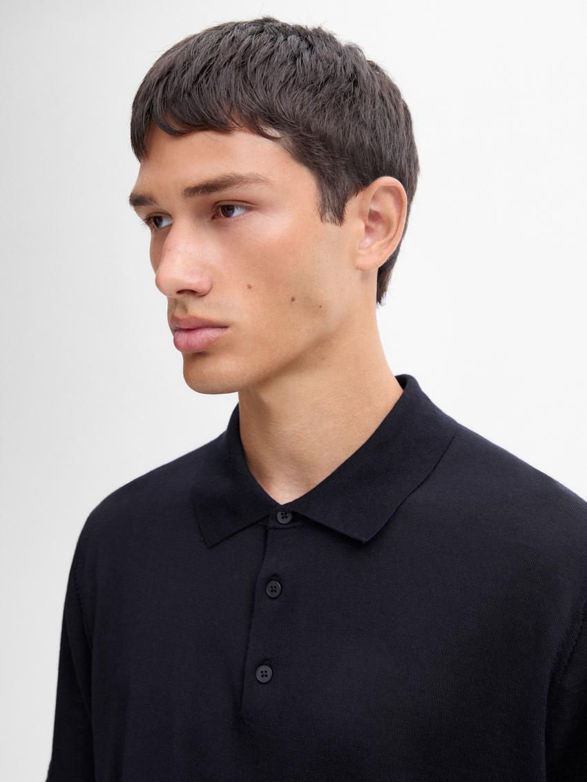 Massimo Dutti Short Sleeve Wool Blend Sweater Men Polo Shirt Navy | US-JC9024567