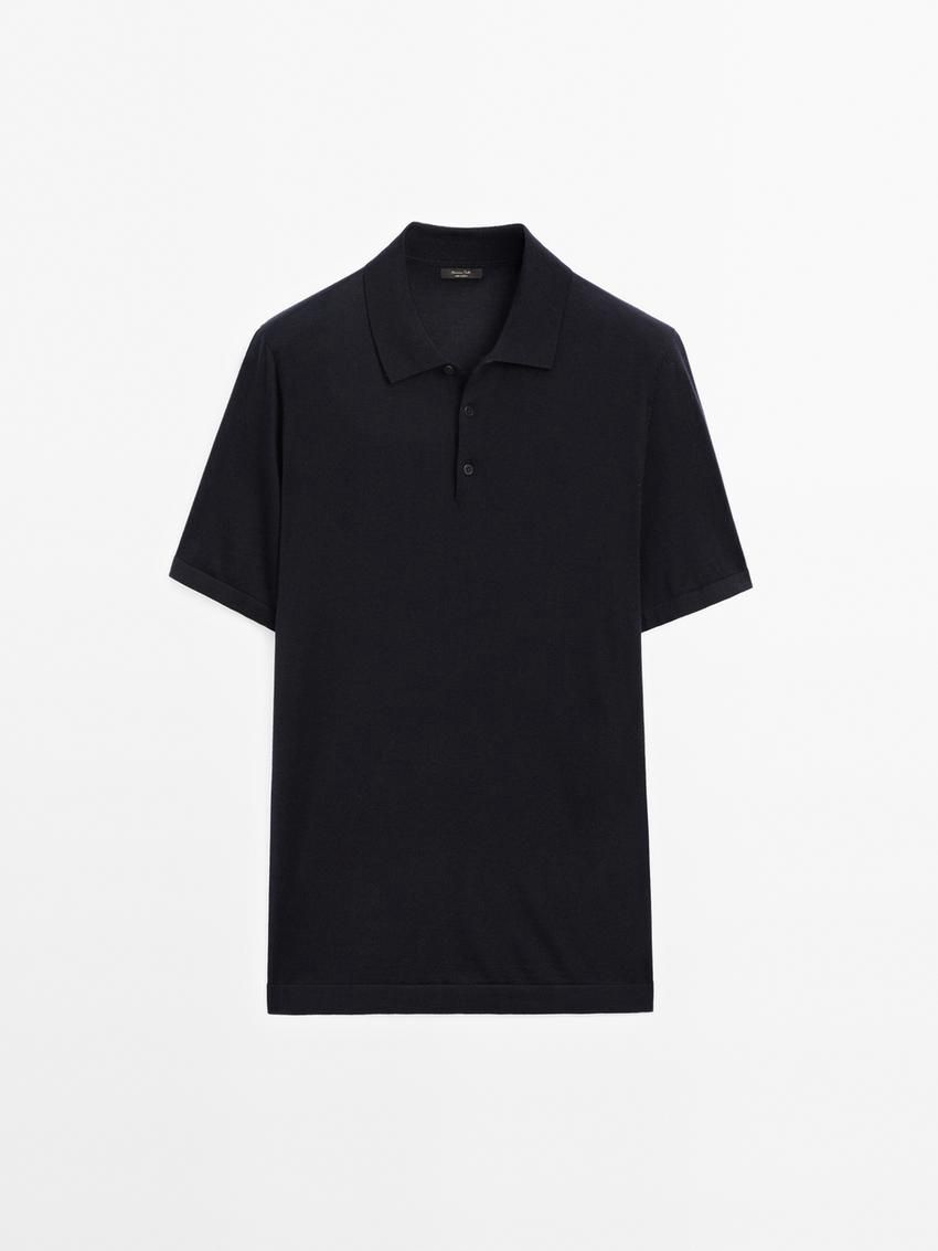 Massimo Dutti Short Sleeve Wool Blend Sweater Men Polo Shirt Navy | US-JC9024567