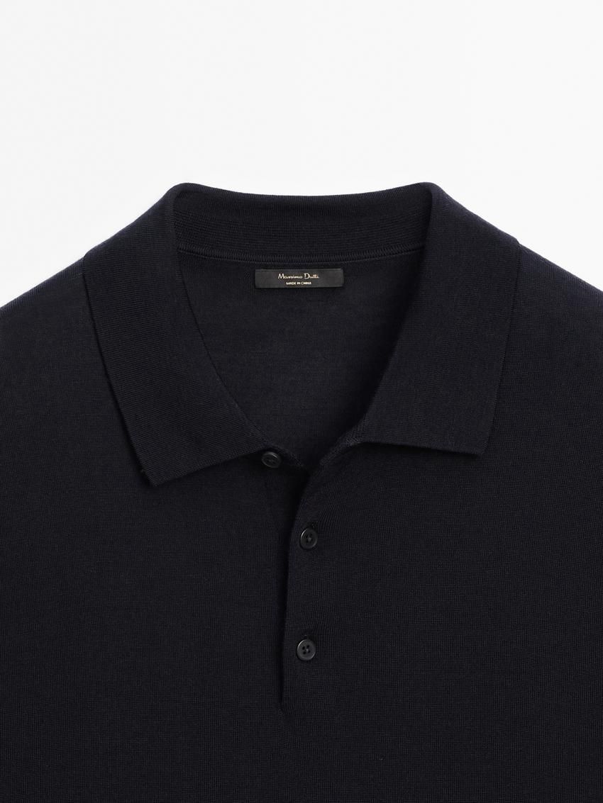 Massimo Dutti Short Sleeve Wool Blend Sweater Men Polo Shirt Navy | US-JC9024567