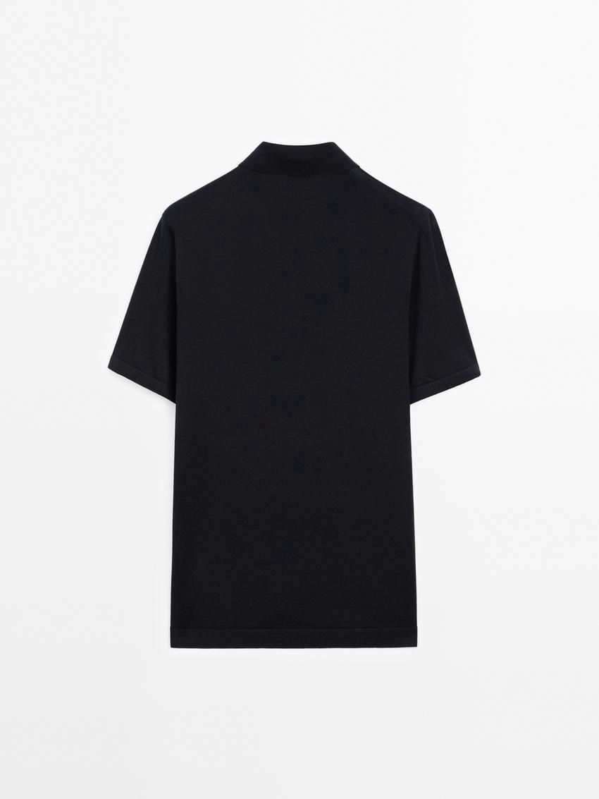 Massimo Dutti Short Sleeve Wool Blend Sweater Men Polo Shirt Navy | US-JC9024567