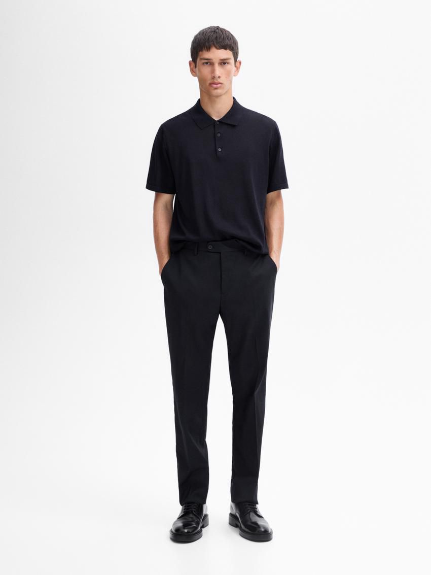 Massimo Dutti Short Sleeve Wool Blend Sweater Men Polo Shirt Navy | US-JC9024567